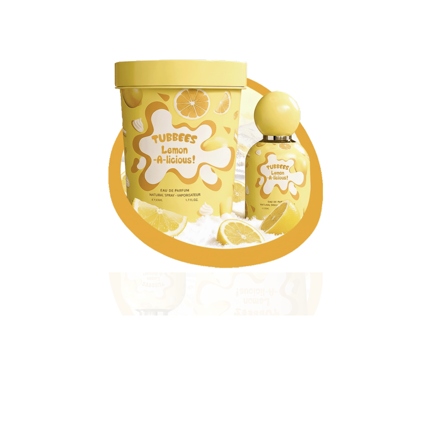 Tubbees Lemon A Licious EDP 50ml sobre fondo blanco con reflejo suave