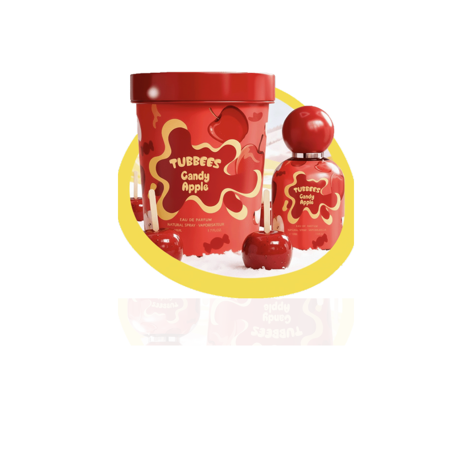 Tubbees Candy Apple EDP 50ml sobre fondo blanco con reflejo suave